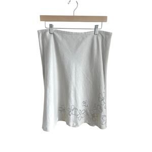 Vintage Linen Skirt Size 12 Floral Embroidery Fully Lined Cottagecore Boho Basic